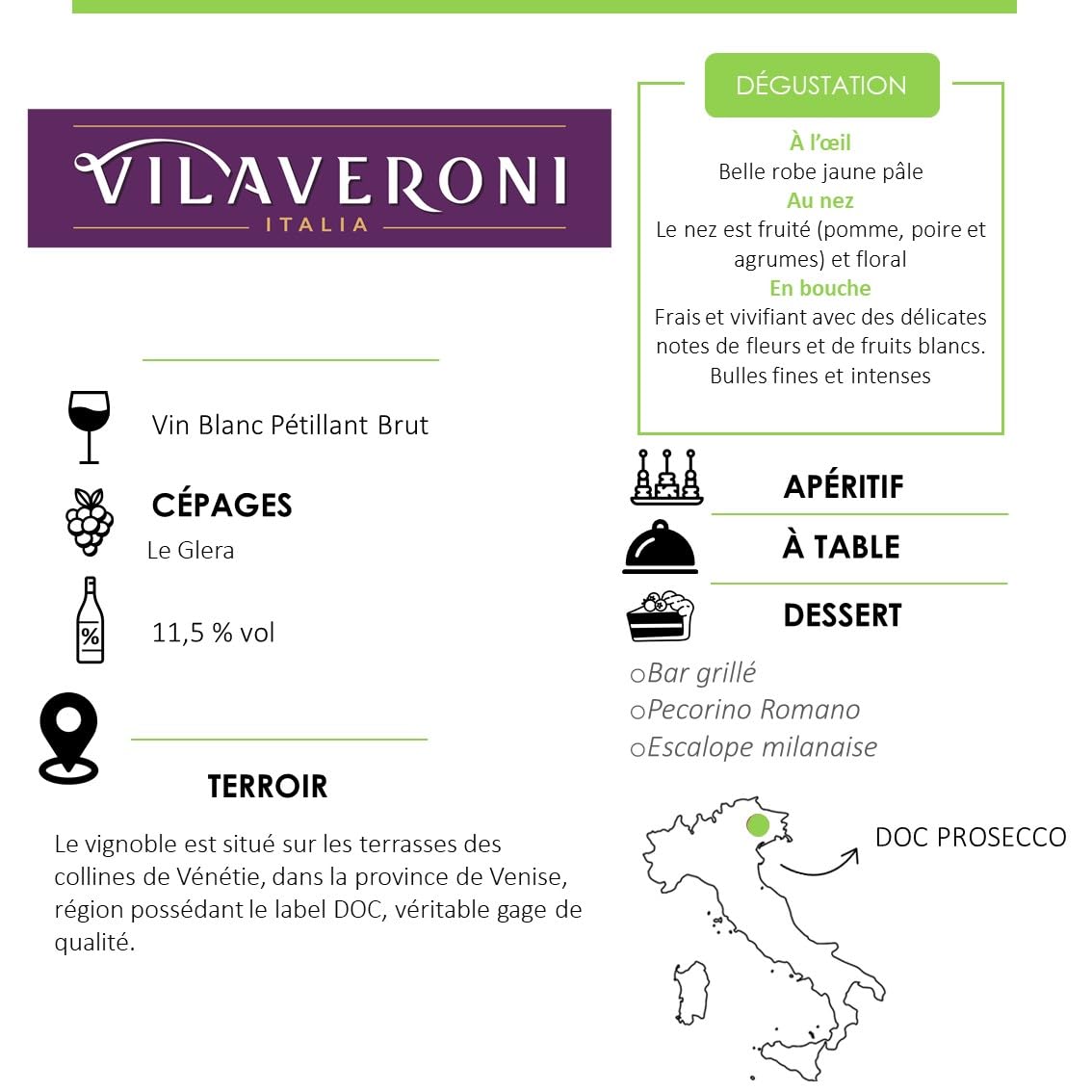 Vilaveroni - Prosecco DOC Brut - Vino Espumoso Italiano - 6 botellas x 75 cl
