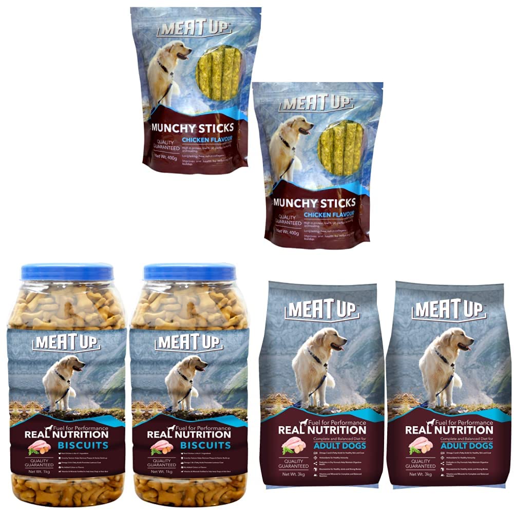 Meat Up Munchy Sticks, Chicken Flavour, Dog Treats, 400 g & Chicken Flavour, Real Chicken Biscuit, Dog Treats - 1kg Jar & Adult Dog Food, 3 kg (B08L87RYHB) Amazon Price History, Amazon Price Tracker