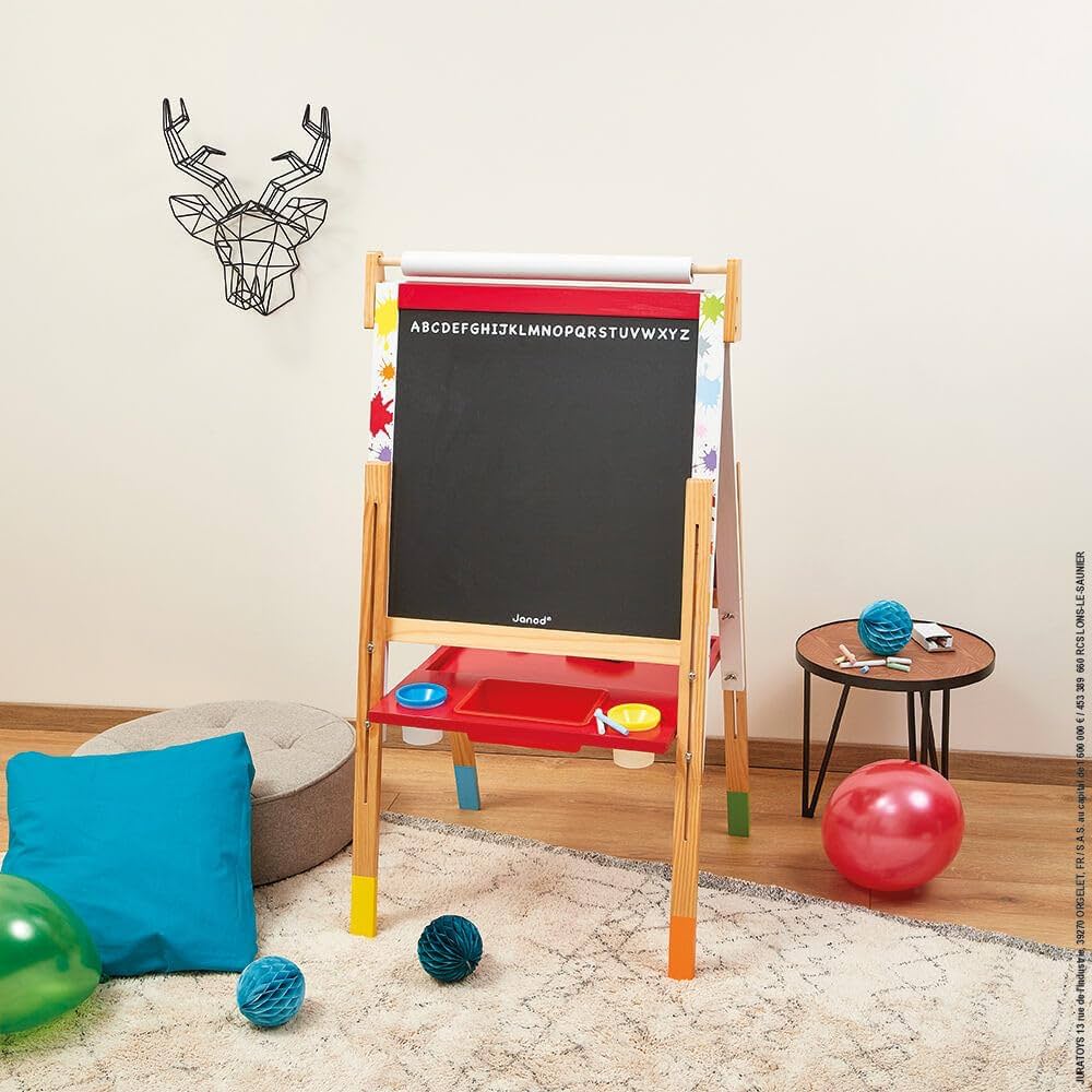 Art Easel For Kids With Paper Roll, Blackboard, Whiteboard, Storage