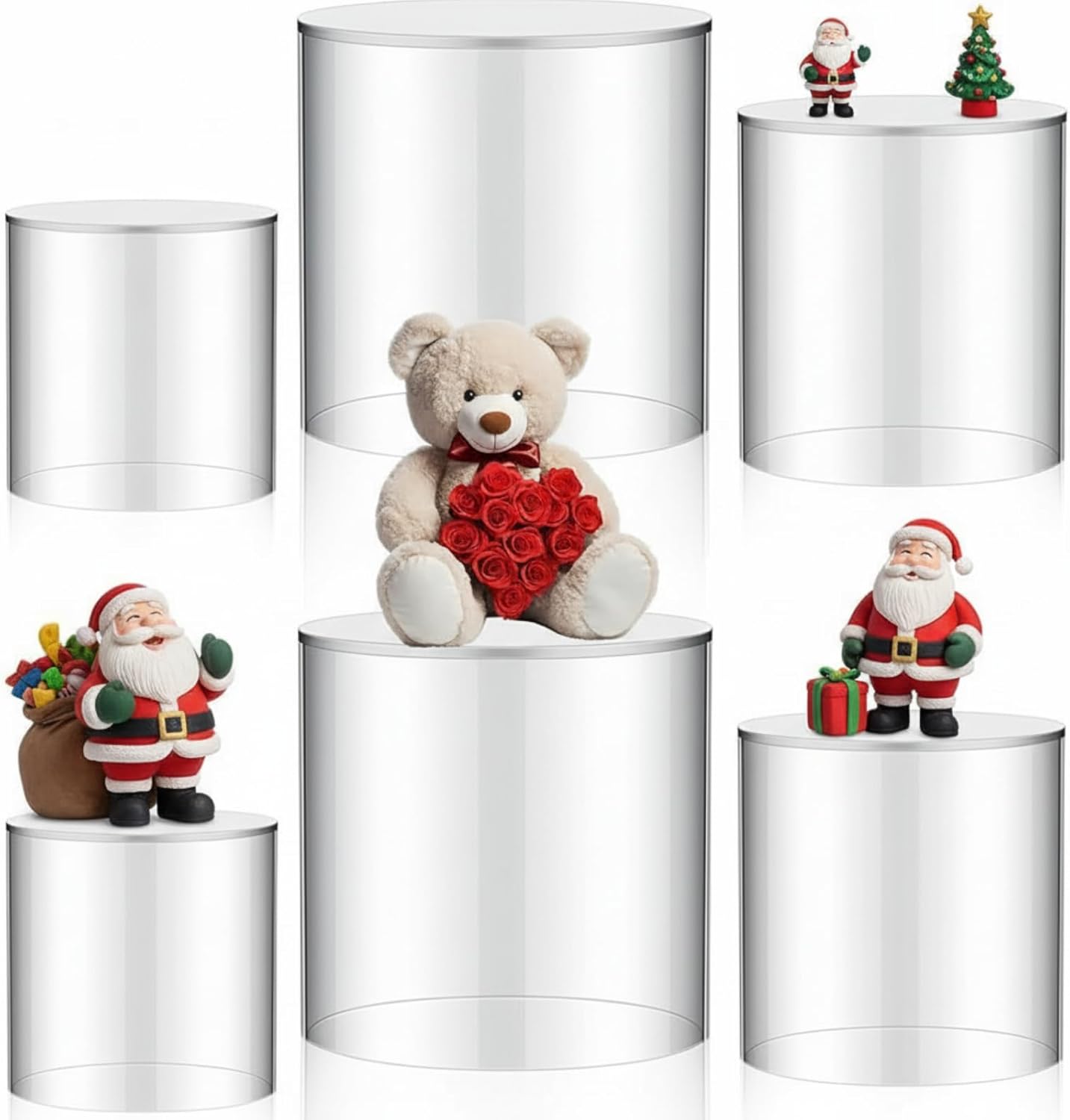 6 Pcs Acrylic Stands for Display, 4, 5, 6 Inches Round Tall Nesting Risers Cake Stands Tabletop Acrylic Display Shelf with Hollow Bottom for Party Buffet Food Jewelry Cylinder(Clear)