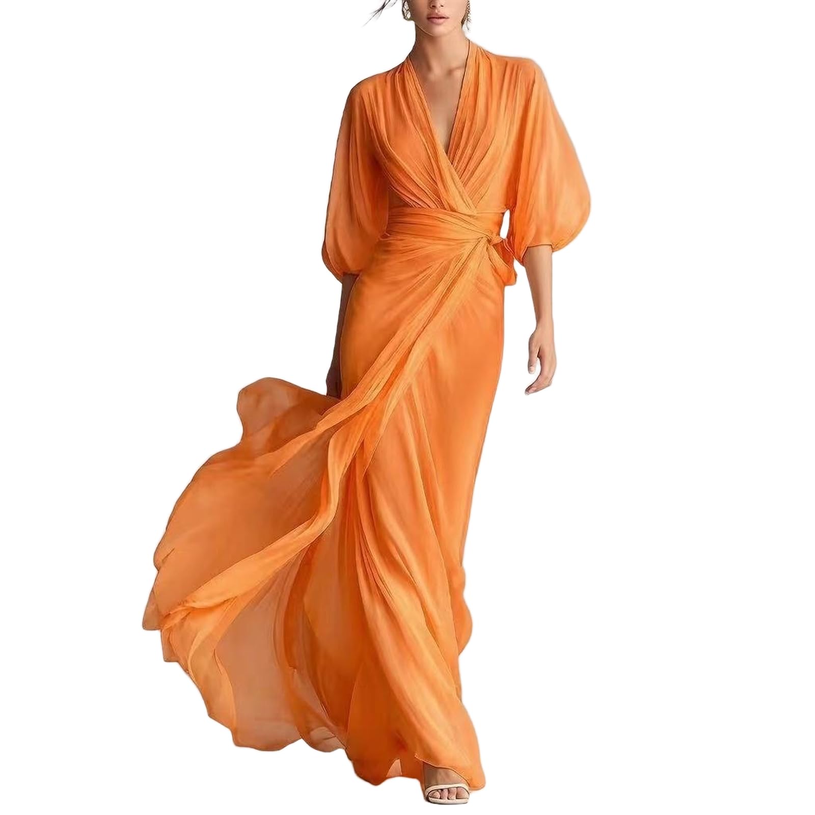 Vestido De Mujer Y Tul con Diseño Cruzado Escote En V Manga Abullonada