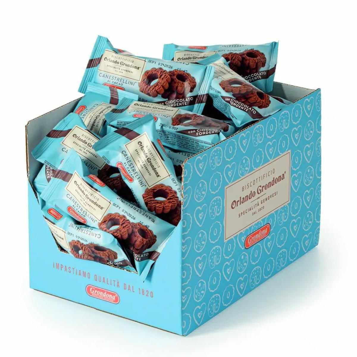 Grondona Canestrellini Cacao Biscotti con Gocce di Cioccolato Fondente Confezione da 40 x 25g