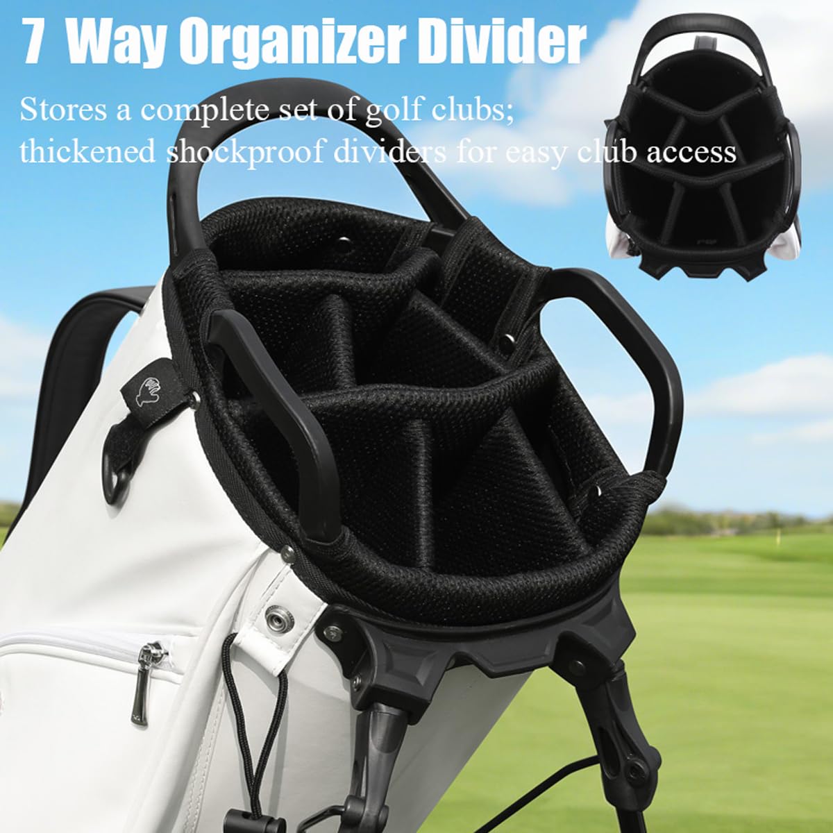 LANGWEI Golf-Standbag, Hochwertiges, Leichtes Golfbag Aus Mikrofaserleder Mit Ständer, 7-Fach Unterteiltes Schlägerbag Mit Gepolstertem Doppelgurt Für Die Driving Range