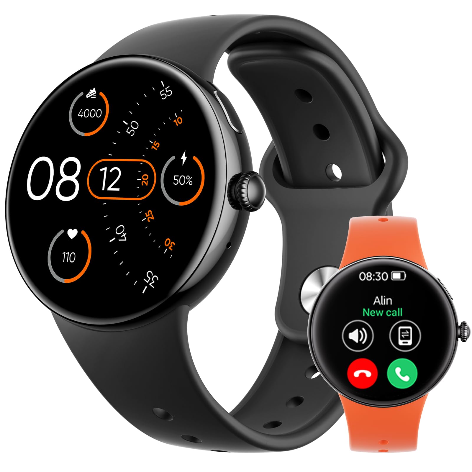 Parsonver Smartwatch con Chiamate Bluetooth, AMOLED Display, AI ChatGPT | Smartwatch con 120+ Sport Integrato, Frequenza Cardiaca e Sonno, Cinturini a Sgancio Rapido Bicolore
