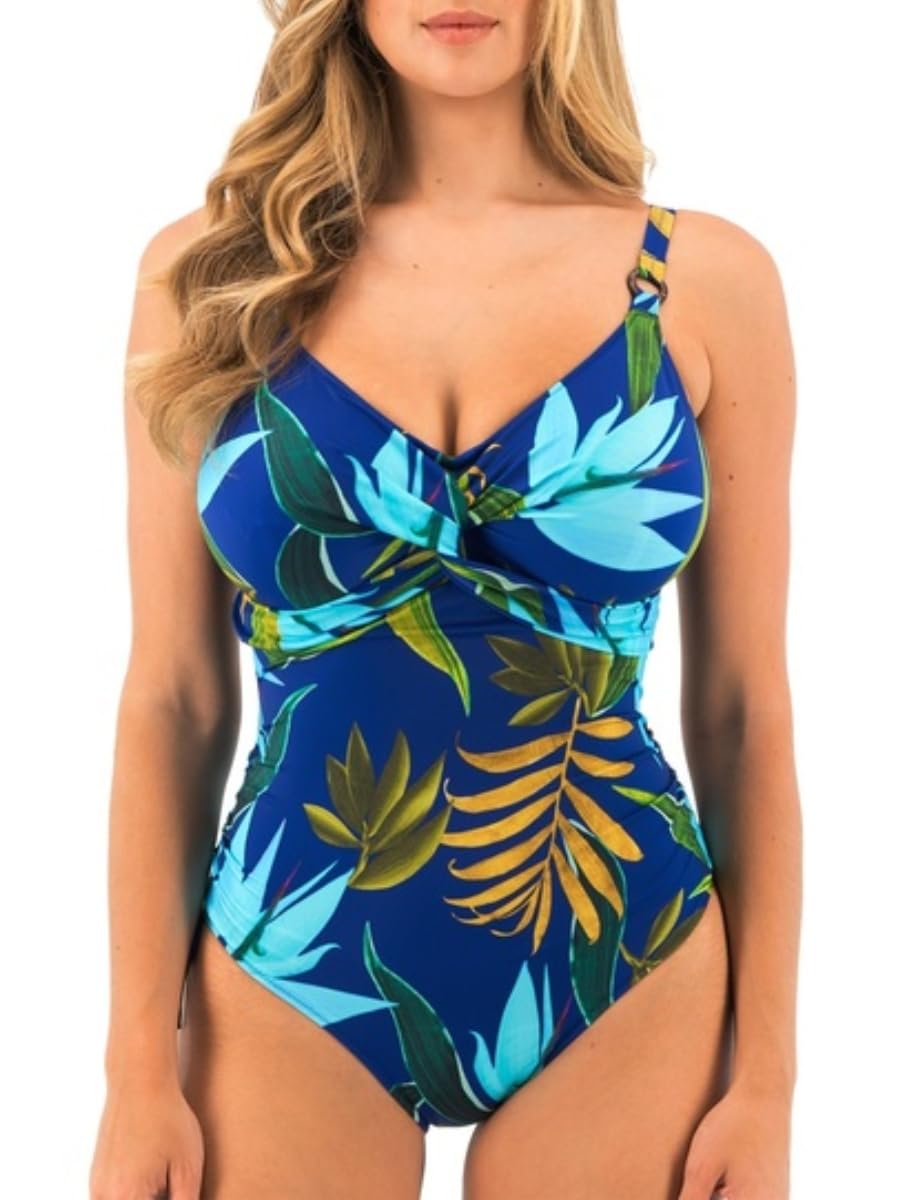 Fantasie Women's Tropical Blue Pichola Underwire Twist Front Swimsuit With Adjustable Leg, 38G