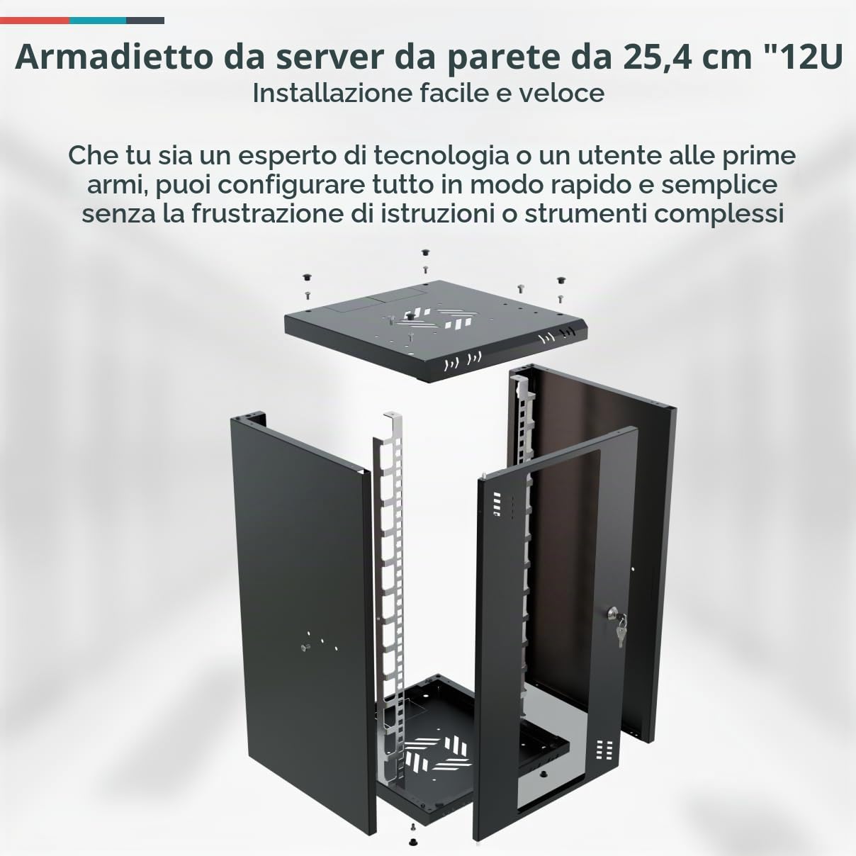 Armadio di Rete 10 Pollici - Armadio Rack 12U - Server Rack per Montaggio a Parete - Capacità di Carico 25 kg - Rack 10 Pollici Verso la sala Server, l'ufficio - Nero