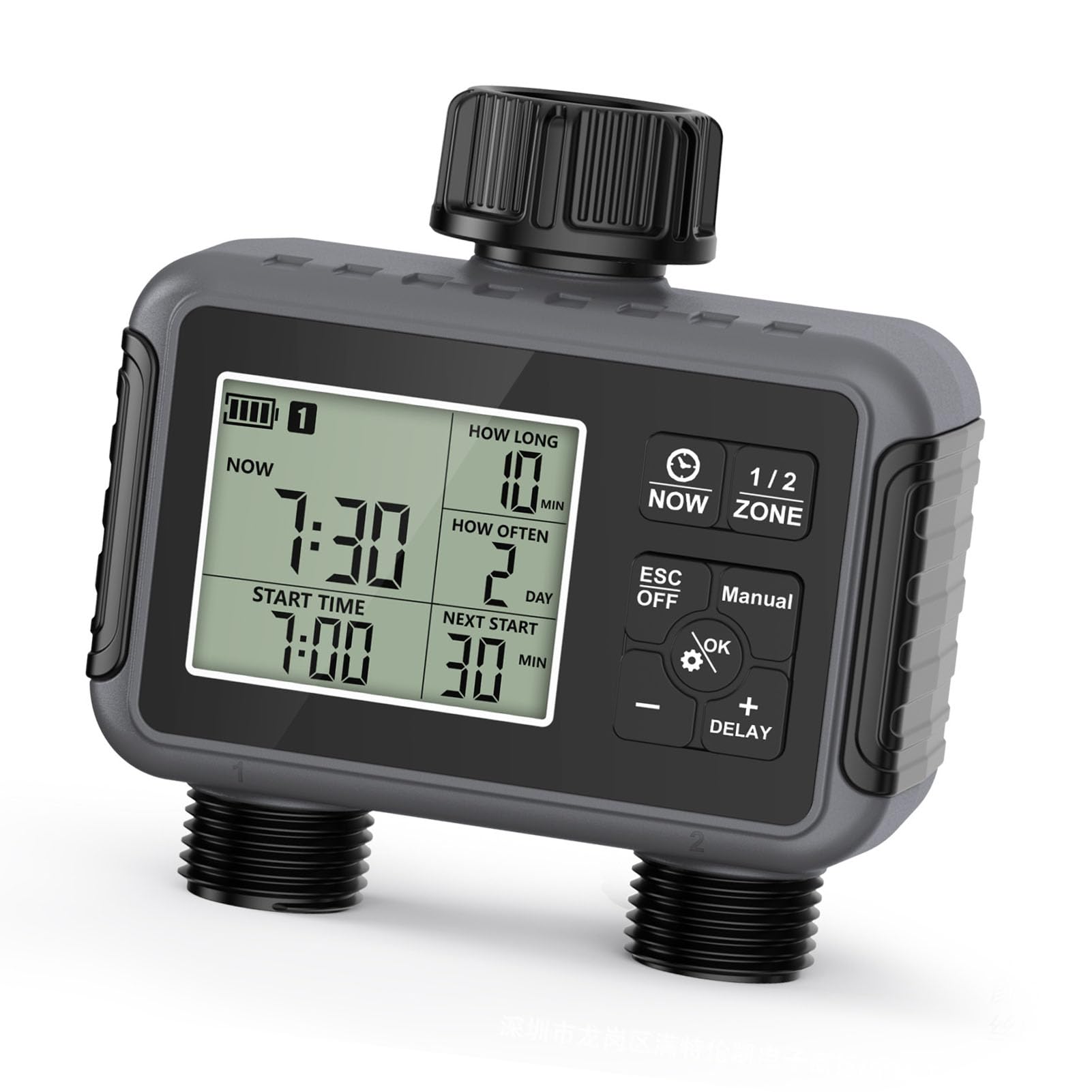 Timer di Irrigazione Intelligente per Un'irrigazione Efficiente con Doppie Uscite, modalità Automatica e Manuale, Ideale per Giardini e Prati, Design Compatto in ABS