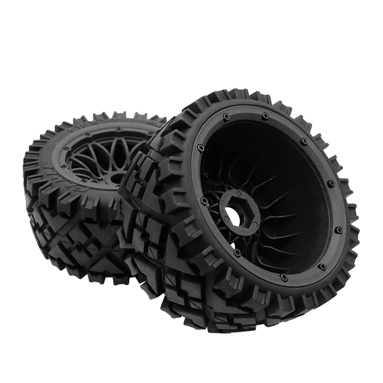 FLMLF All-Terrain Tyre Rear Wheel Tire Assembly 2pcs 170X80mm for 1/5 HPI ROFUN BAHA KM ROVAN BAJA 5B SS Rc Car Parts (Black)