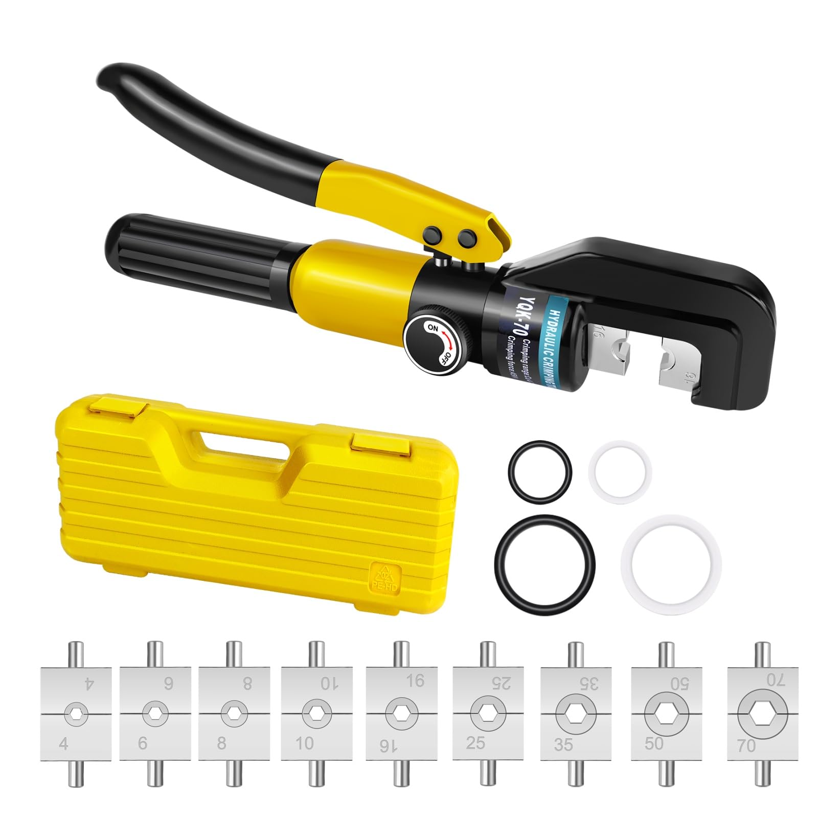 9 Dies 10T Hydraulic Crimping Tool, 4-70mm² Hand Operated Crimper for Cable Lugs and Electrical Terminals