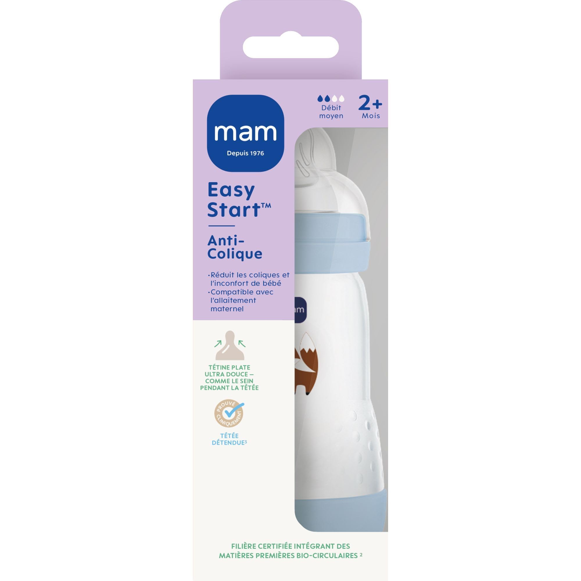 mam - Easy Start Anti-Colic Bottle 2+ miesiące średni przepływ (260 ml) Ocean - Butelka zmniejszająca kolkę i dyskomfort dziecka - Butelka dla niemowląt kompatybilna z karmieniem piersią