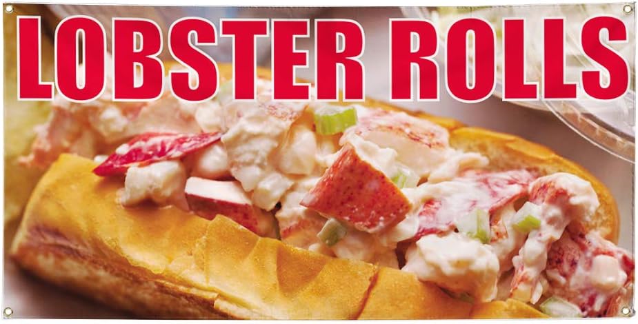 Vinyl Banner Sign Lobster Rolls #1 Style A Lobster Roll Marketing Advertising Yellow - 24inx60in, 4 Grommets, One Banner