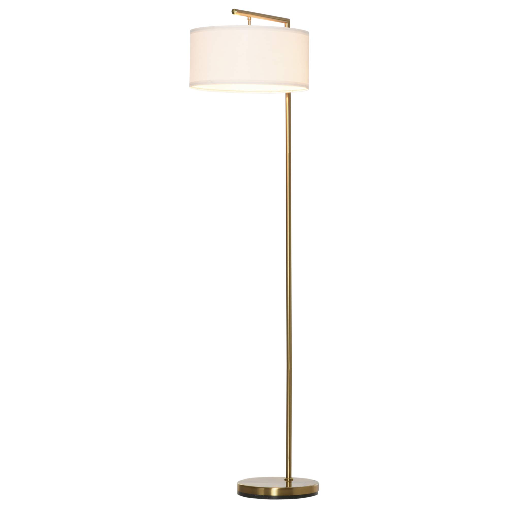 HOMCOM Lampadaire lampe à pied abat-​jour en tissu de lin base ronde stable pour salle bureau chambre à coucher 47 x 37 x 153 cm or et blanc