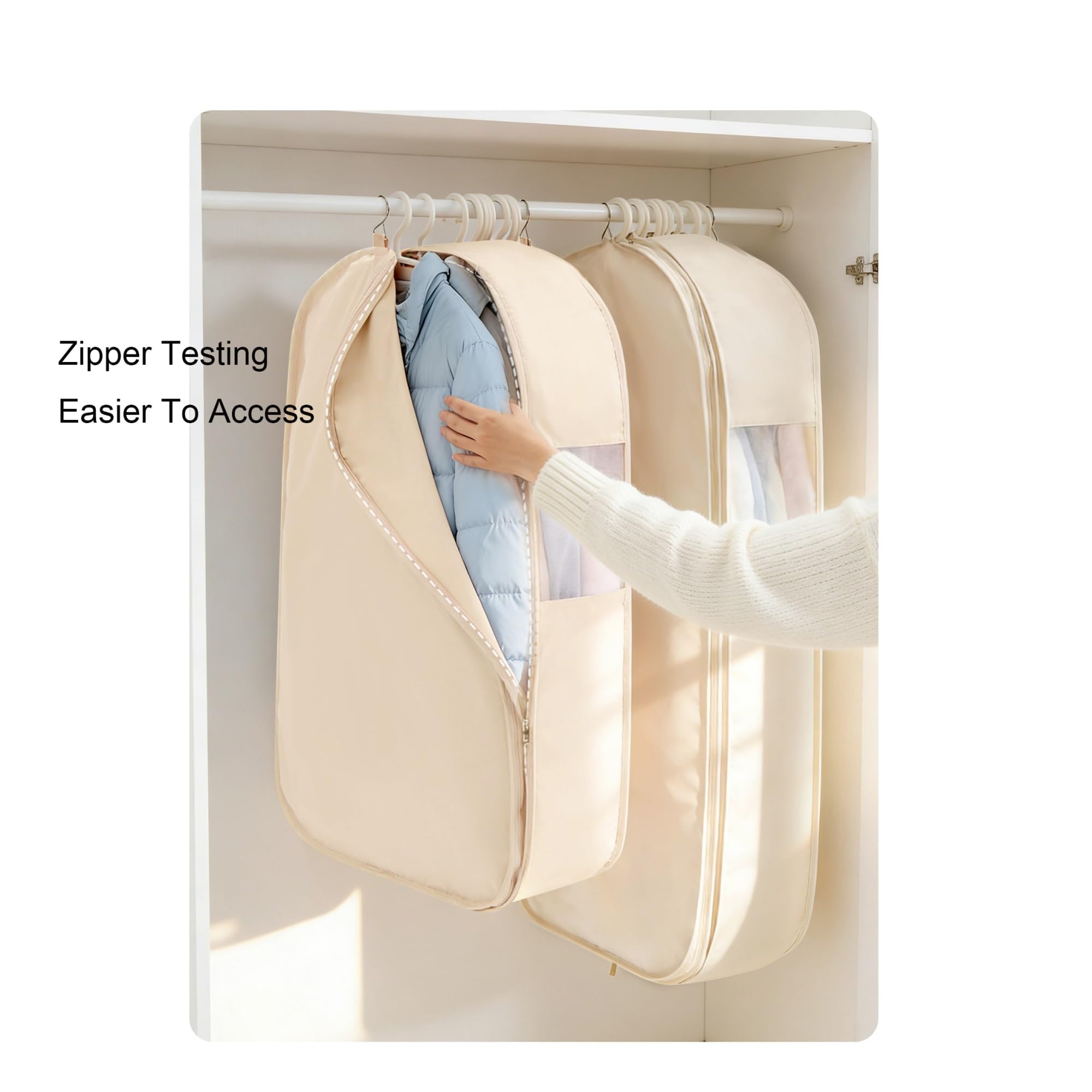 Fundas Abrigos para Colgar, Fundas Ropa con Cremallera que Ahorra Espacio, Bolsas Protectoras para Abrigos de Plumón y Trajes(White,58 * 40 * 130cm/23 * 16 * 51in)