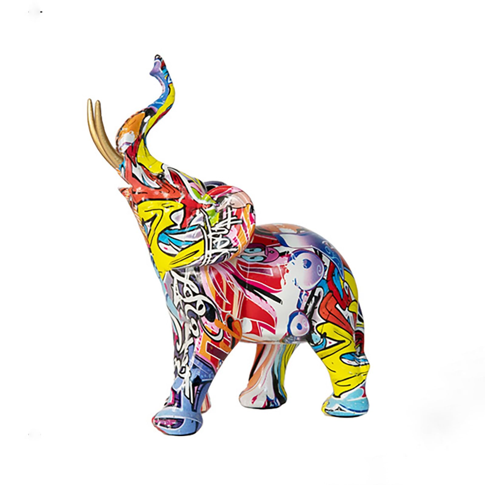 Dytartzx Elephant Sculpture Decor, Creative Resin Colorful Graffiti Animal Desktop Ornament For Home & Office, Ideal Tabletop Decoration For Living Room Bookshelf Porch