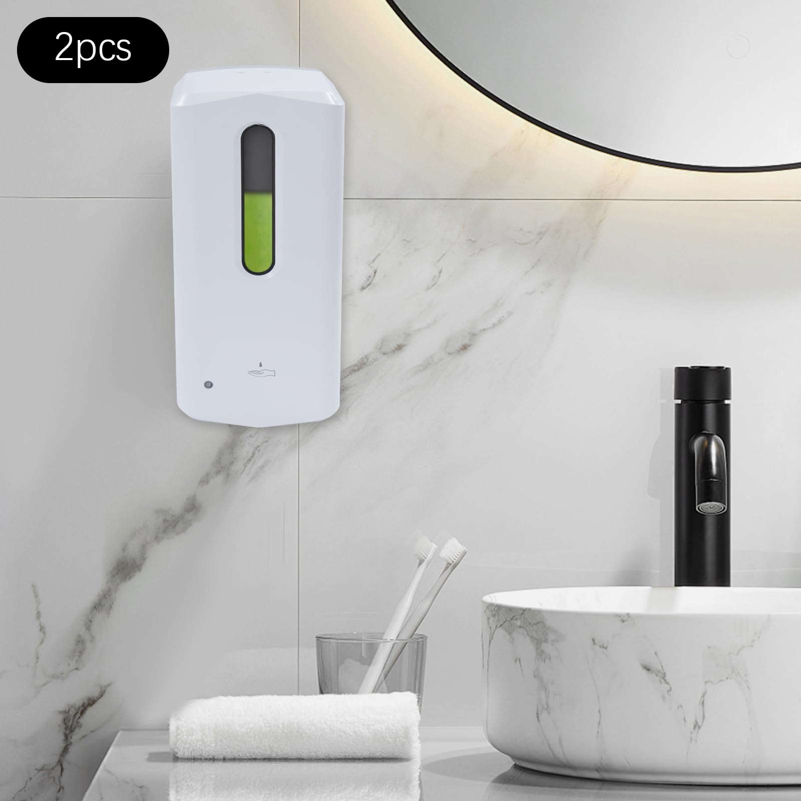 2 dispensadores de jabón automáticos con sensor de infrarrojos, depósito de 1000 ml, dispensador de desinfectante sin contacto, dispensador de jabón montado en la pared, juego para hoteles