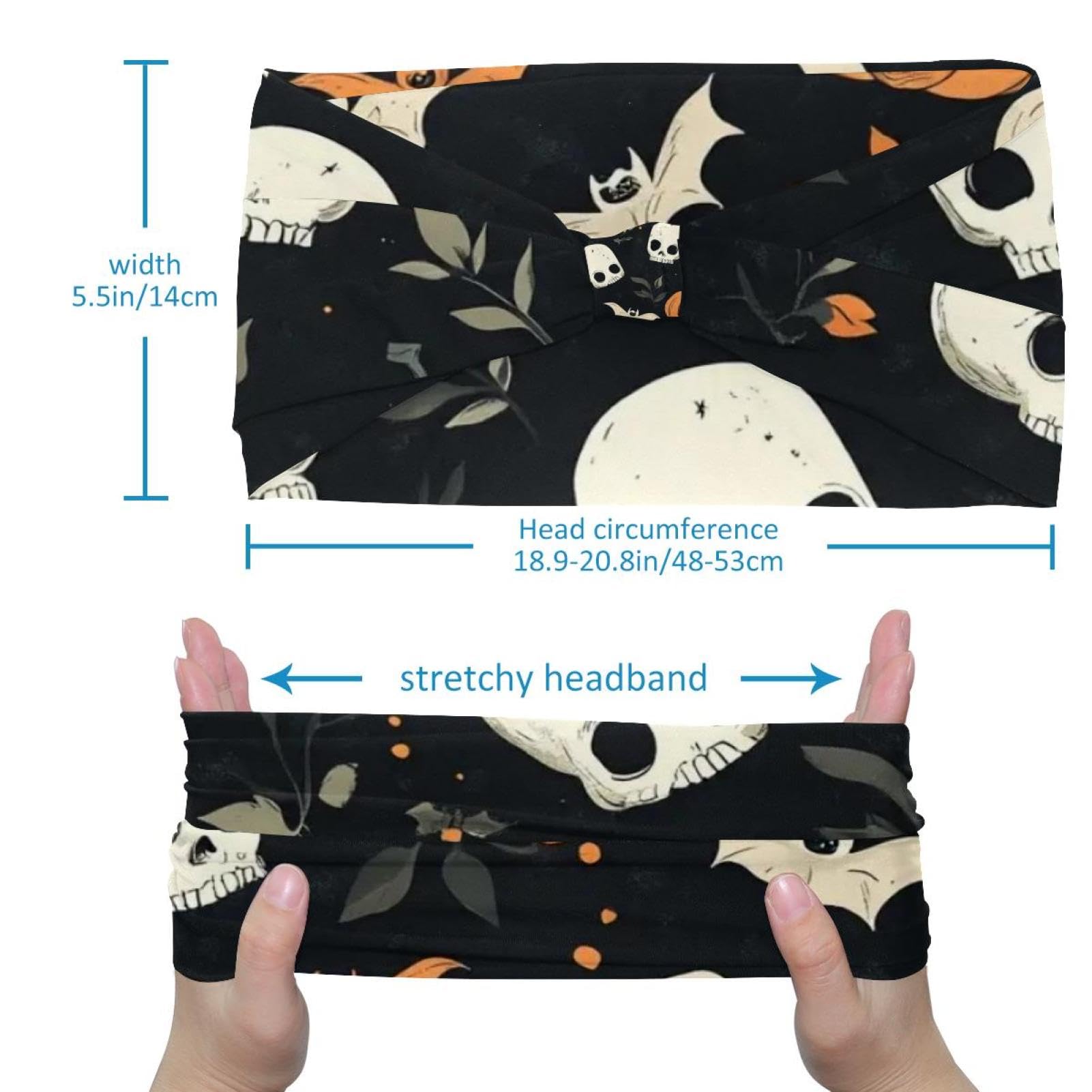 Lot de 6 bandeaux larges pour femmes, crânes, citrouilles, chauves-souris, bandeaux antidérapants pour le sport