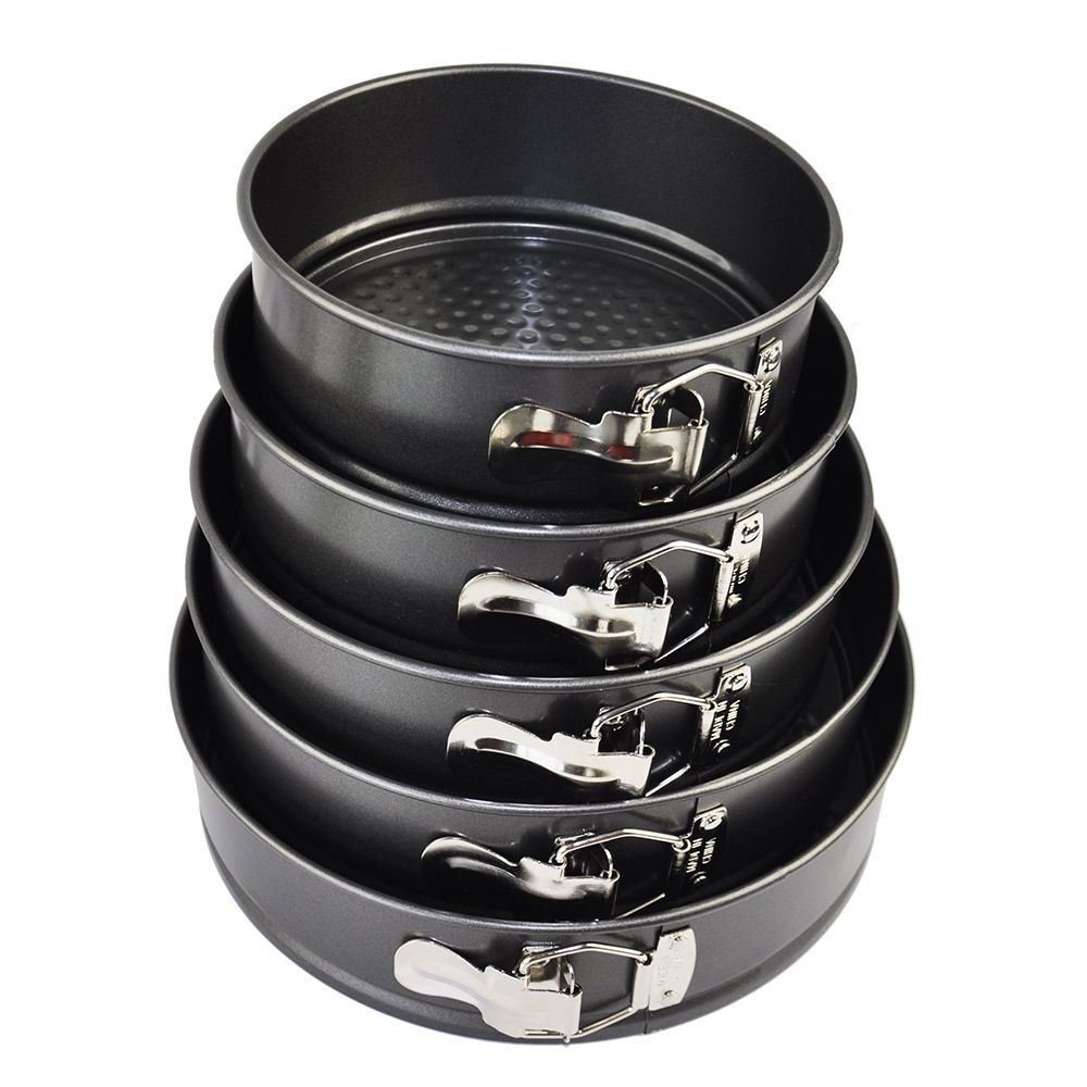 SHINE 5 Piece Springform Round Cake Tin Set (18/20/22/24/26cm) – Non-Stick Baking Tins with Quick Release Clasp, Removable Base, Durable Carbon Steel Bakeware