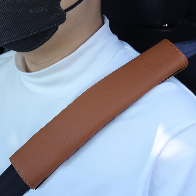 Capa para Cinto de Segurança GELVTIC em Couro Marrom com Fechamento em Velcro – 31,5 cm, 1 unidade