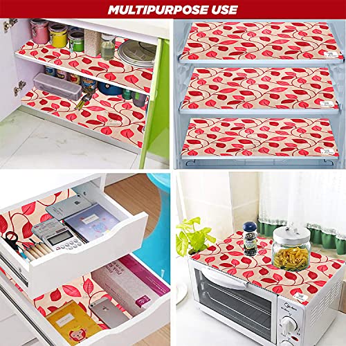 Image of Polyester 3-Layered Fridge Top Cover /Refrigerator Cover With Utility Pockets and Set of 4 Pc Fridge Mats (Colour- Red, Size-39x21 Inches)