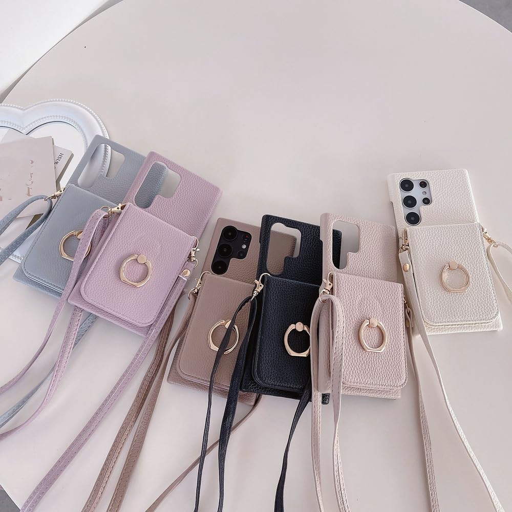 Funda con aro y Tarjetero para Samsung Galaxy S24, S22 Ultra Plus, S23 FE, A15, A25, A35, A55, A24, A34 y A54, Color Blanco, para Galaxy A14 (4G y 5G)