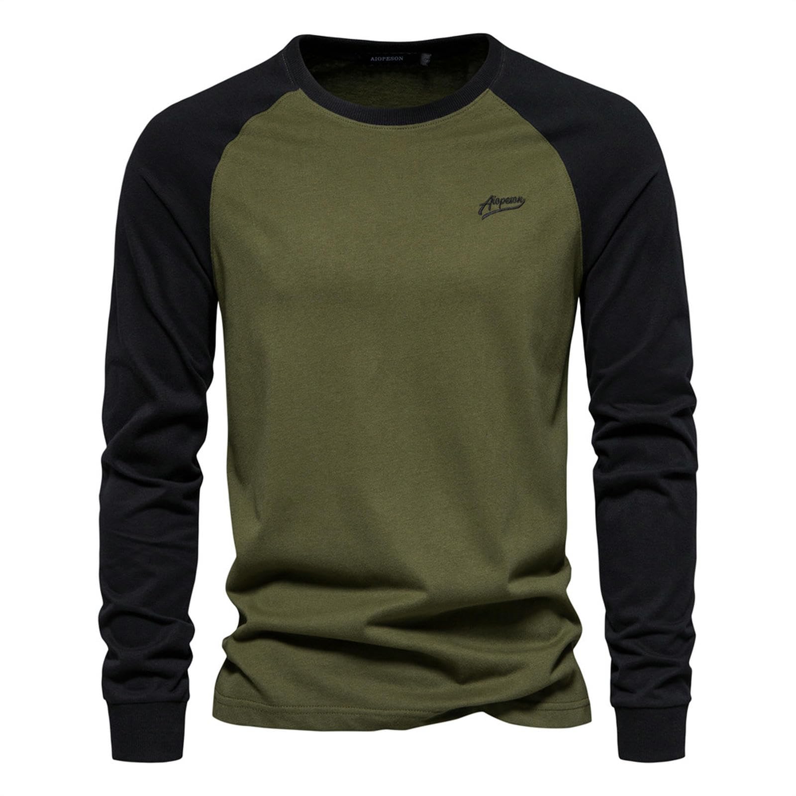 Maglietta Uomo Maglietta da Uomo A Maniche Raglan, con Cuciture A Manica Lunga, Casual da Uomo, in Cotone-Verde-m