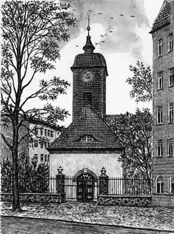 Akwaforta ręcznie drukowana monochromia Berlin, Dorfkirche Rixdorf z Falk, odbitka na papierze, nie oprawiona, grafika artystyczna, sztuki projektowania, druk artystyczny