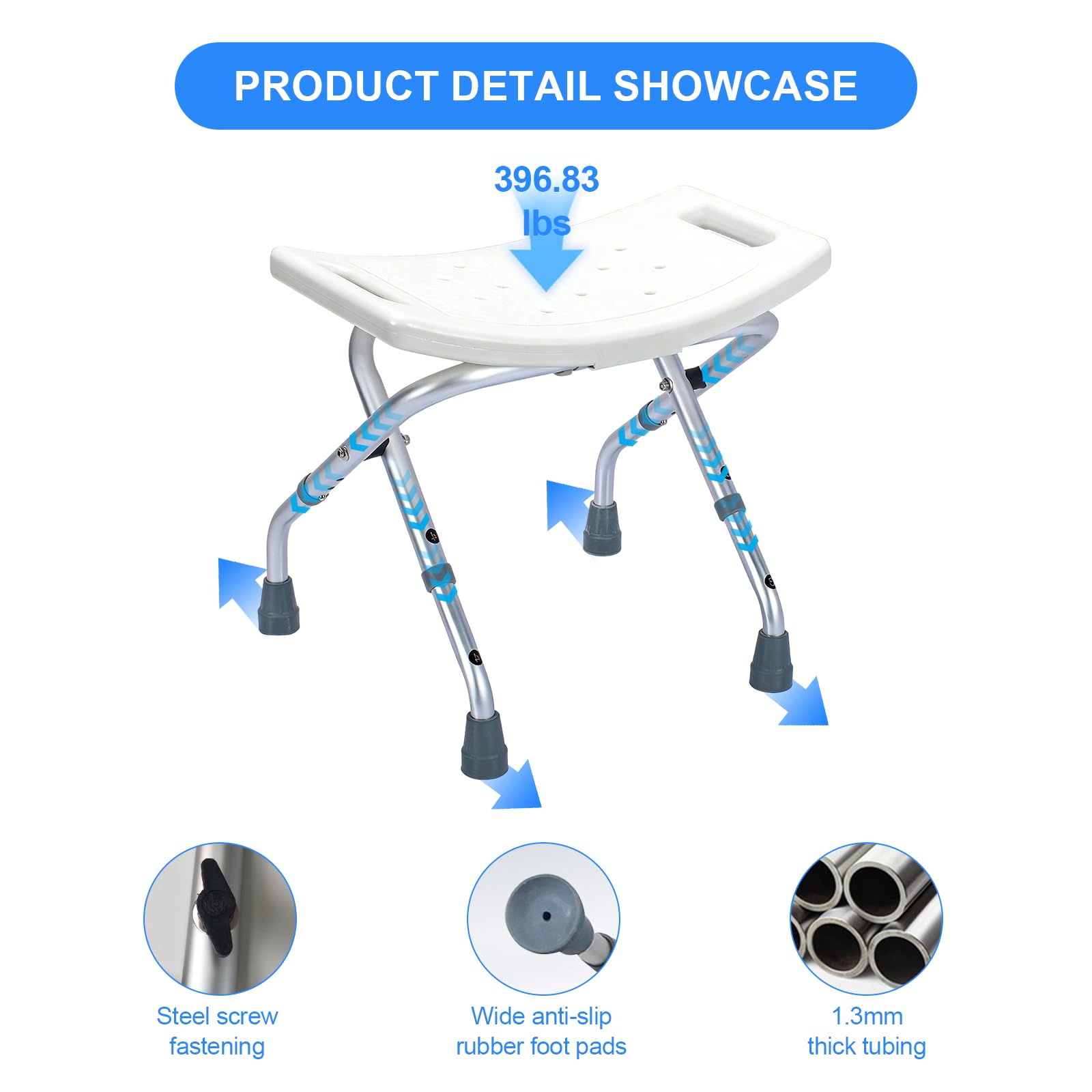 Silla de ducha plegable de altura ajustable, taburete de ducha de viaje de aleación de aluminio con agujeros de drenaje, silla de ducha elegible, 400 libras, asiento de baño antideslizante de