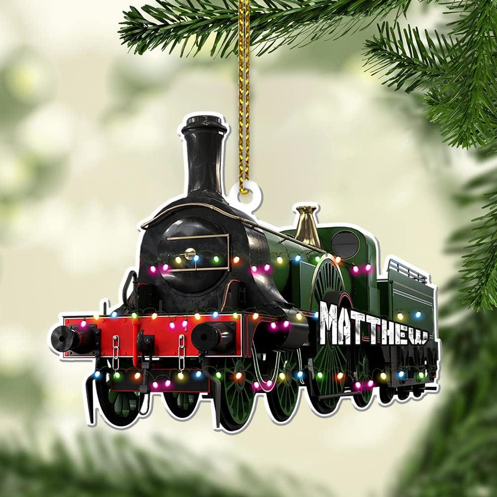 Personalized Name Train Christmas Light Shape Flat Ornament