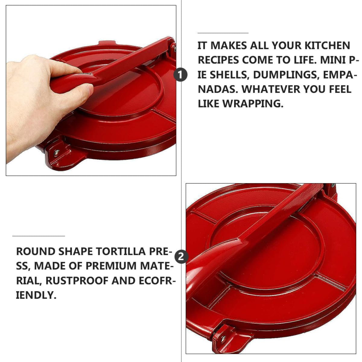 CANIGHT Edelstahl Tortilla Presse 7,8 Zoll Manuelle Teigpresse Rot für Tortilla Roti Quesadilla Zusammenklappbar
