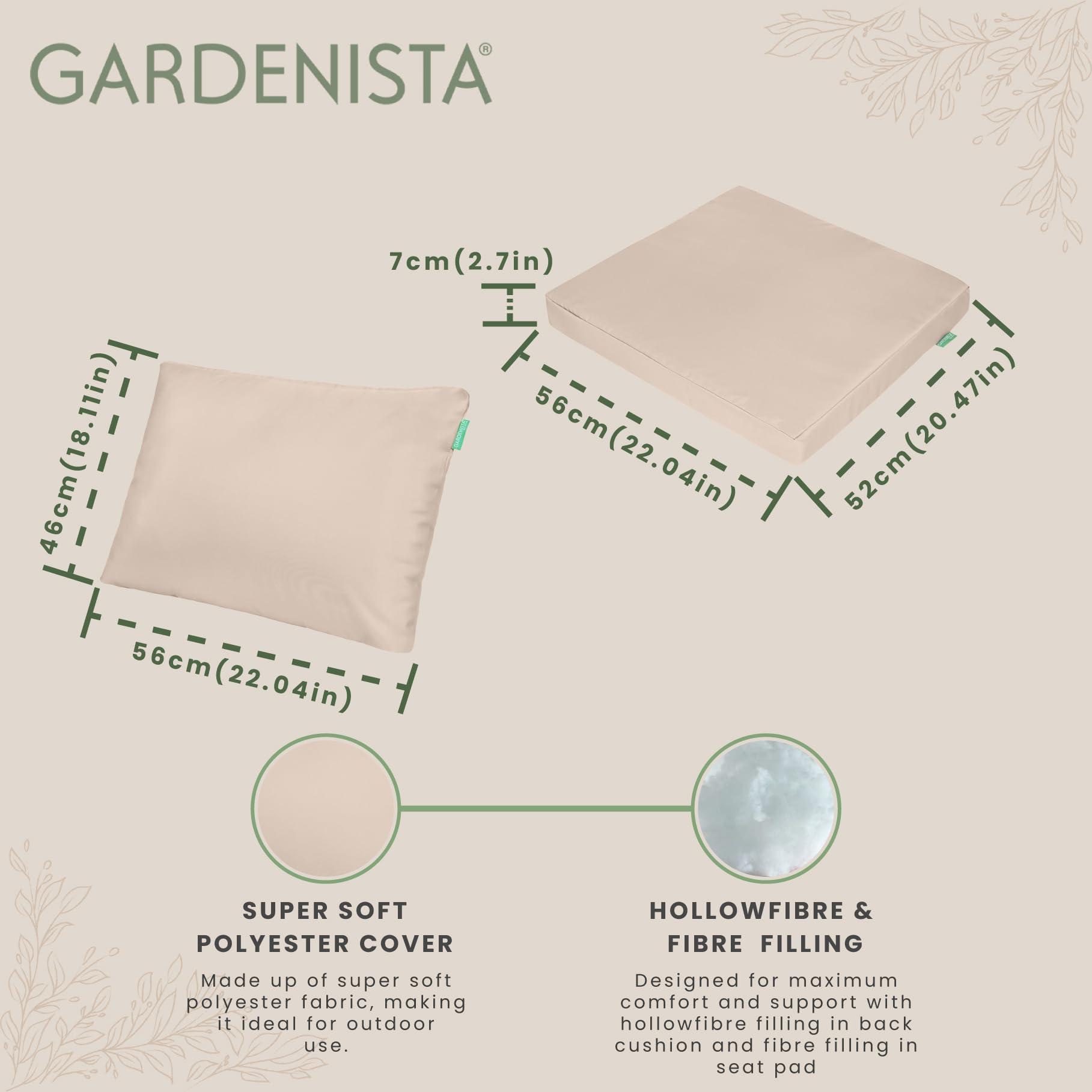 Gardenista Outdoor - Sitzkissen für Polyrattanmöbel | Gartenmöbelkissen für Kalifornien | Wasserbeständige Polsterung für Terrassenmöbel | Leichte und haltbare Polsterung (8 Stück, Stein)