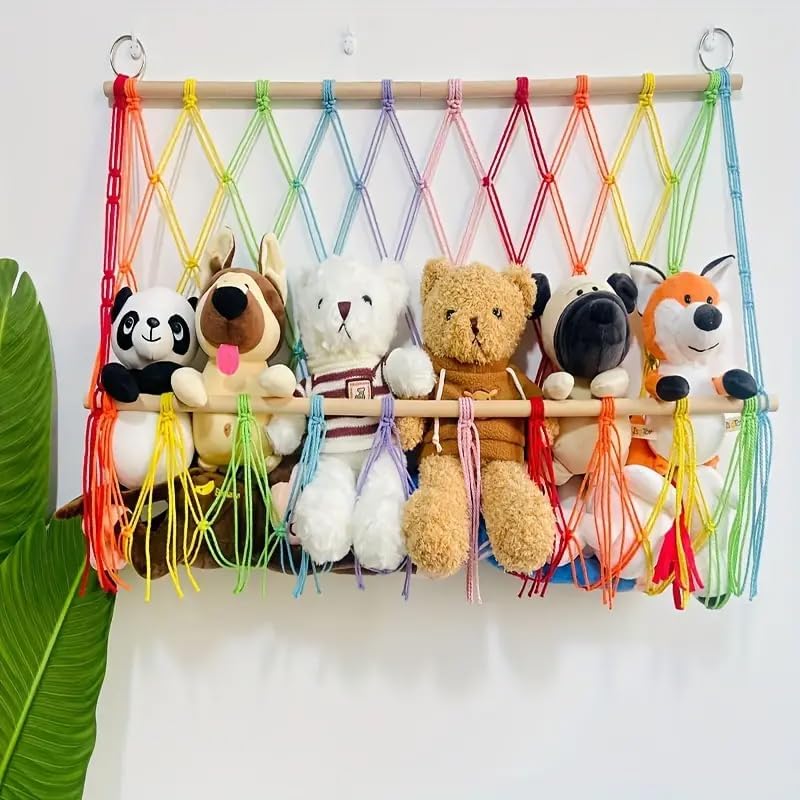Image of Waterlily House - Organizer Mesh, Bohemian Net Organizer, Stuffed, Toy Storage Hammock, Rainbow Stuffed Animal Hammock Macrame for Toy Storage. (Color One Layer)