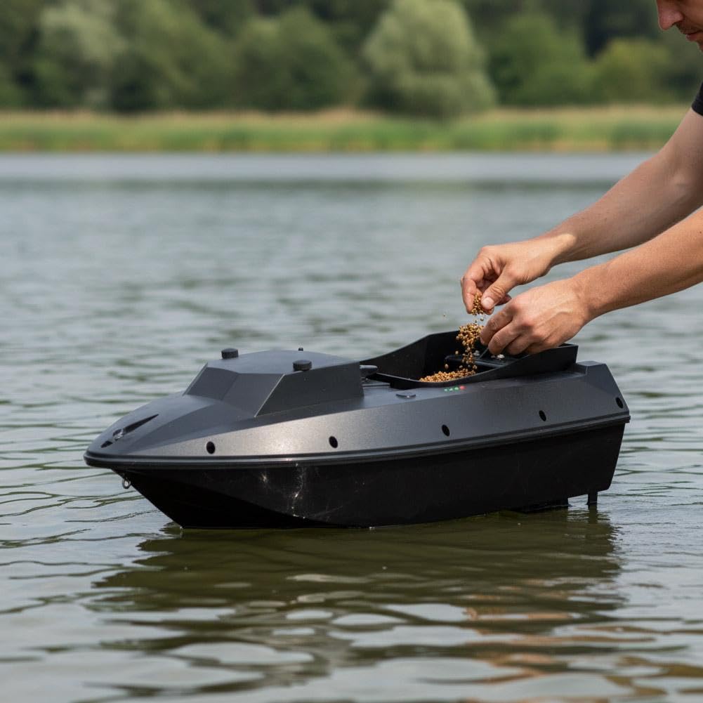 Fishing Bait Boat,RC BaitBoat with 1968ft Remote Control,2600/5200mAh Battery,Single Bait Container,GPS Waypoints & Auto Return,Dual Motors,Cruise Control,for Lake and Saltwater Fishing