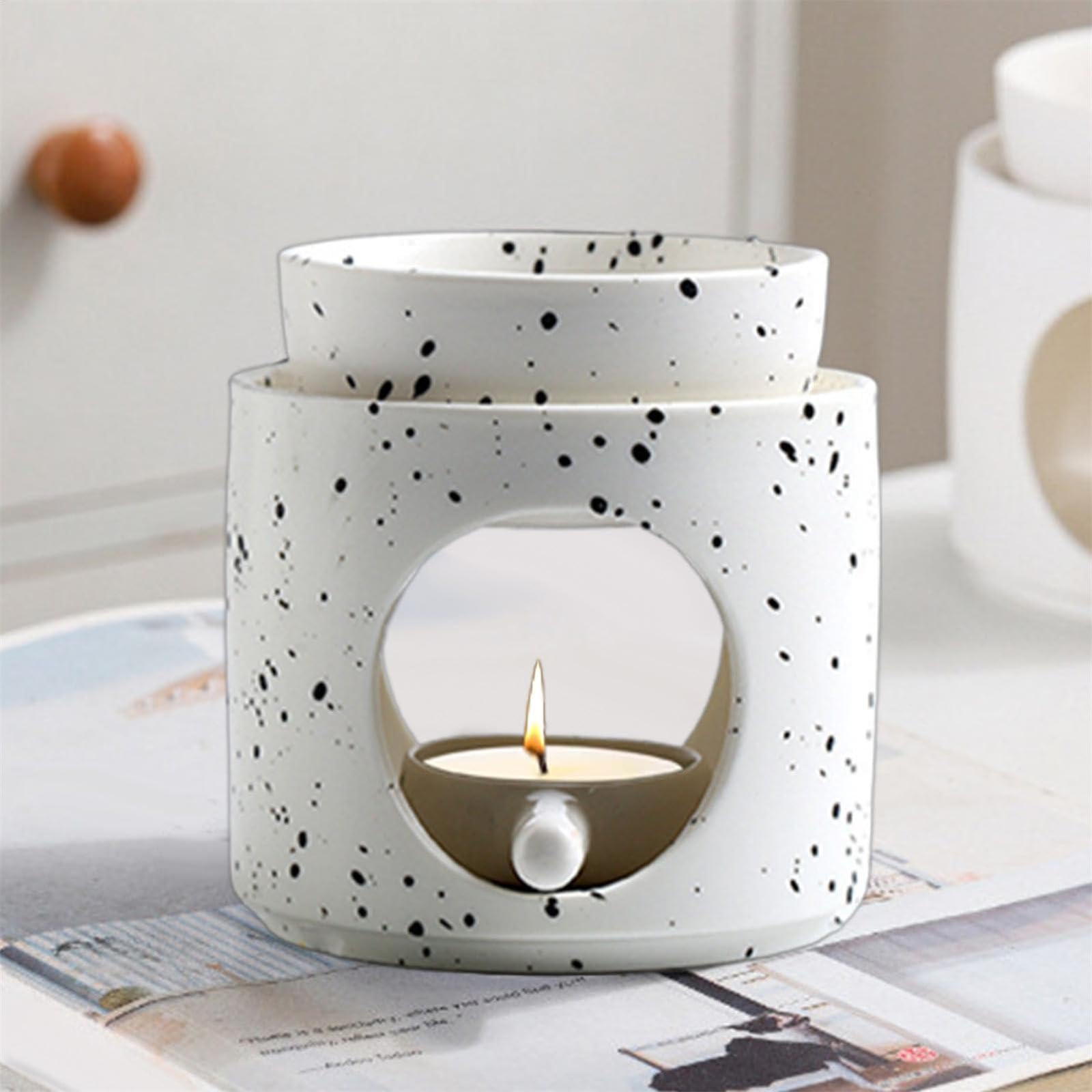 Aromatherapie-Brenner, Teelichthalter und abnehmbare Schale for Duftdiffusionen(Black Dots)