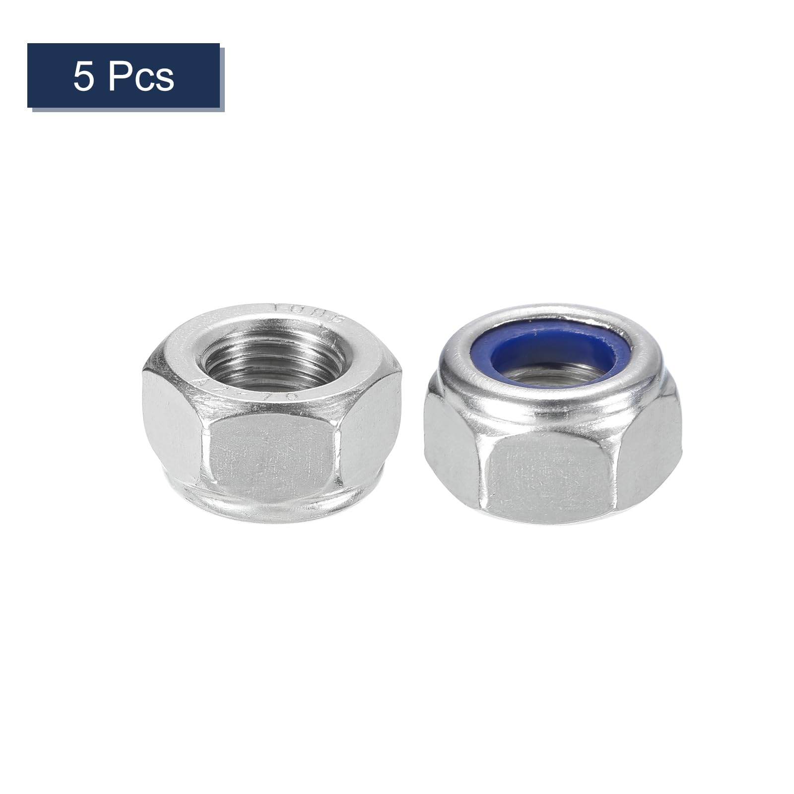 sourcing map 5 dadi di bloccaggio esagonali M12 x 1,25 mm, in acciaio inossidabile 304, autobloccanti, in nylon, per elementi di fissaggio per costruzione industriale, argento e blu