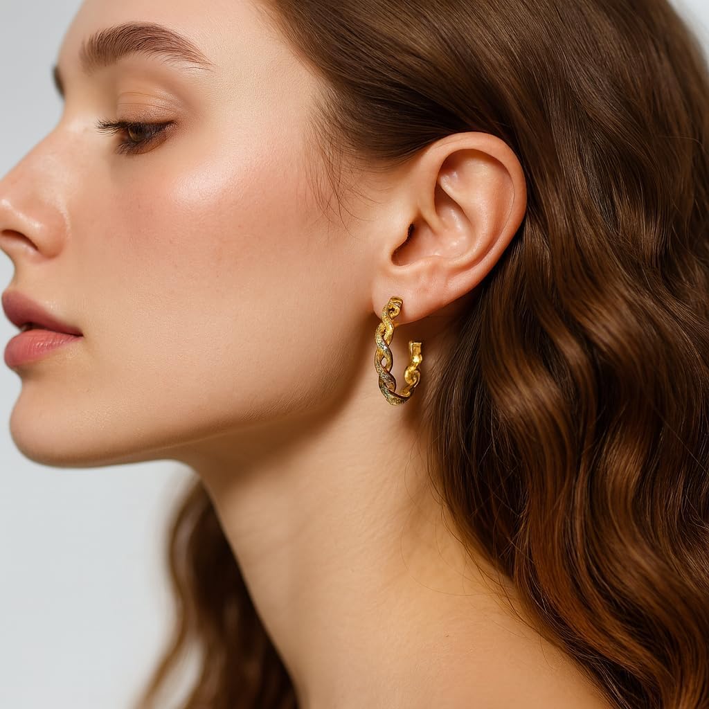 Clip On Hoop Earrings for Women,Cubic Zirconia CZ Gold Silver Plated Twisted Drop Clip On Earings for Non Pierced Ears Lightweight Jewelry Gifts - Image 6