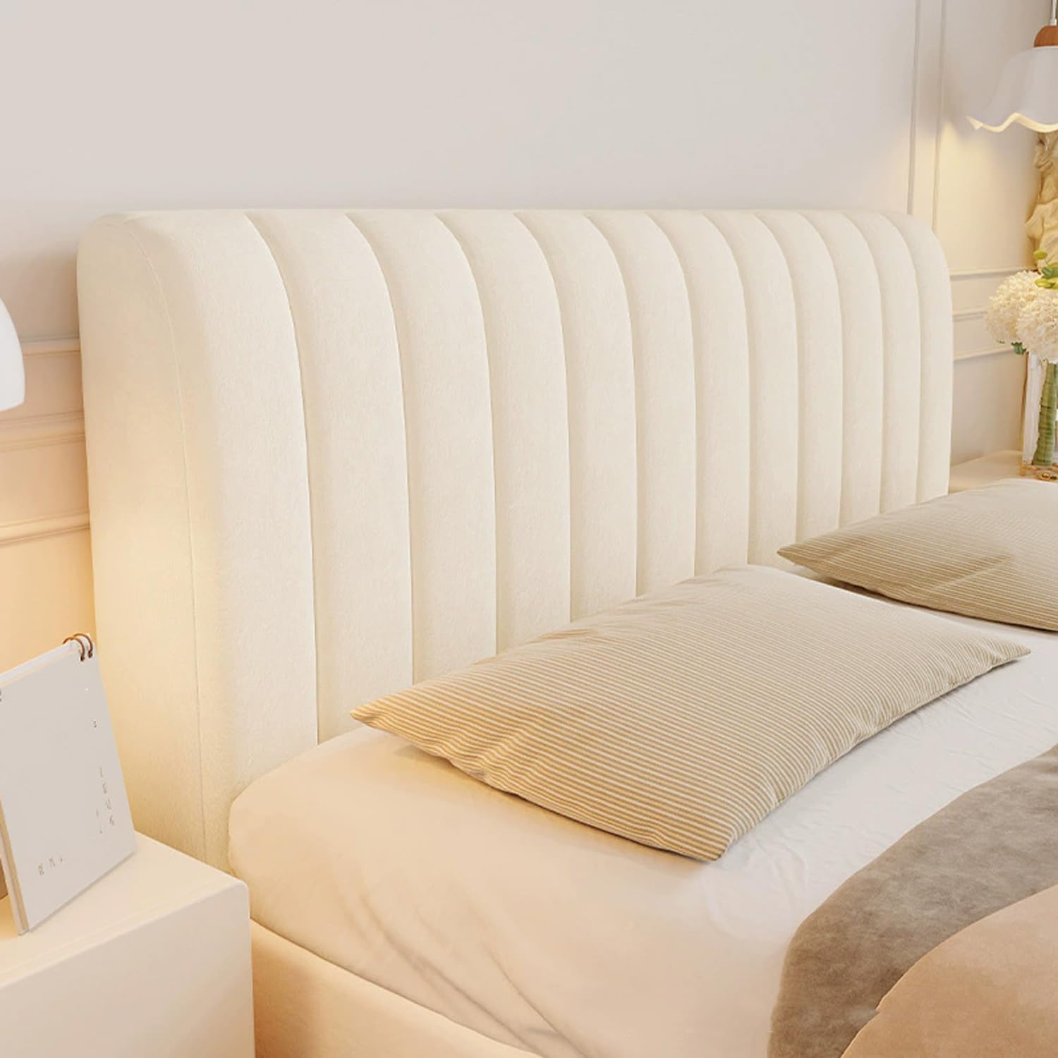 TALCON Comfortable Headboard Cover Dustproof All-inclusive Velvet Bed Board Protection Covers with Interlayer, for Single/King/Double Beds (Off-white,120cm)