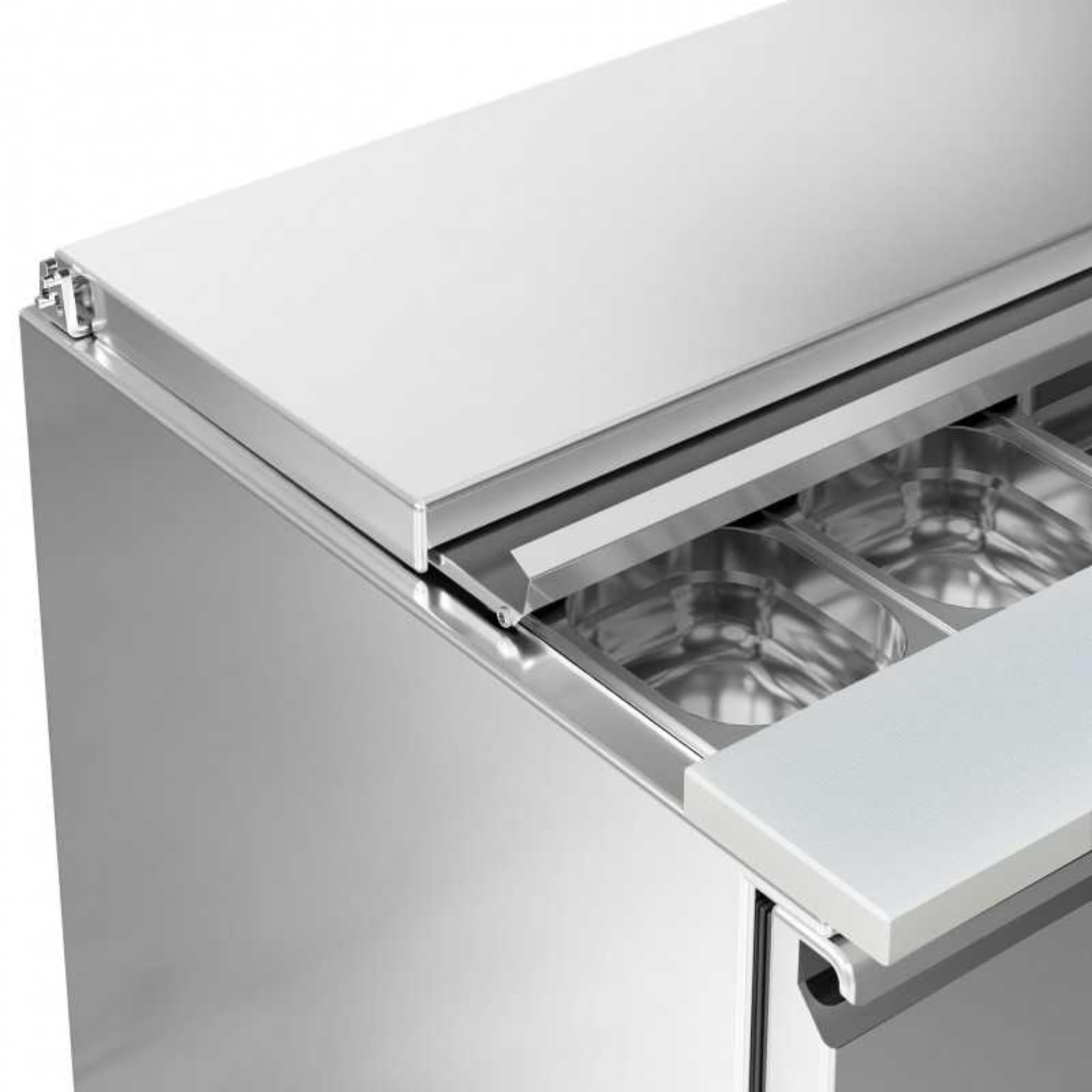 Saladette refrigerata professionale - 2 porte GN 1/1 - Piano in acciaio inox telescopico - 240 litri - Freddo Statico +2°C a +8°C