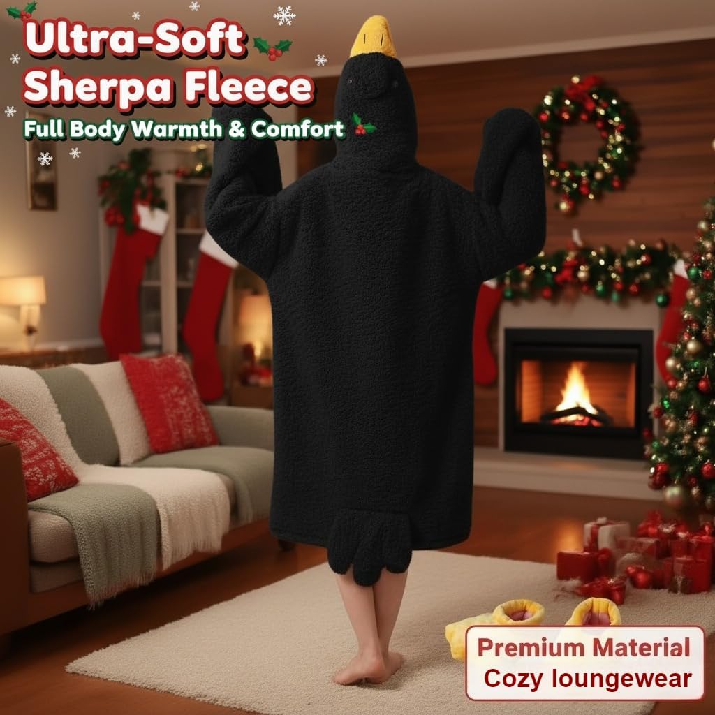 Fuzzy Pjs for Women Cute Goose Pajama Thick Cozy Warm Nightgown with Shoes Comfortble Sleepwear Sleep Dress for Winter - Image 2