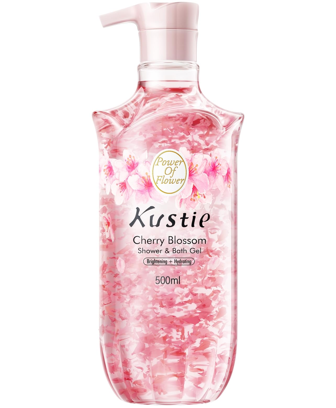 Kustie Cherry Blossom Body Wash for Women & Men, Natural Petals & Essential Oils, 24H Fragrance & Moisturizing Deep Cleanse Shower Gel for Sensitive & Dry Skin with Pump Bottle, 16.9 oz