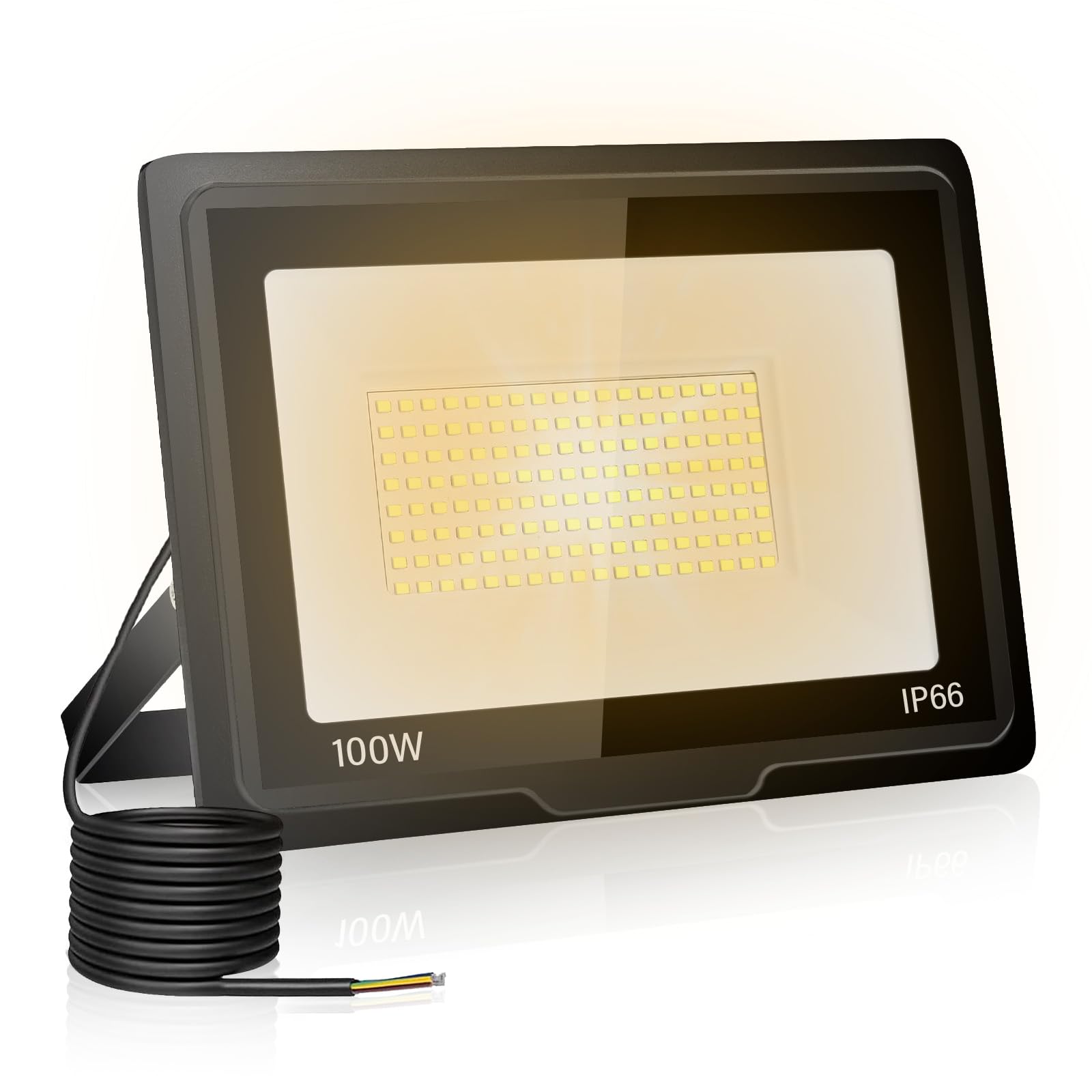 Foco LED Exterior 100W, 10000LM Focos LED Exterior 3000K Blanco Cálido Impermeable IP66 Proyectores Exteriores para Garaje Jardín Patio Parque