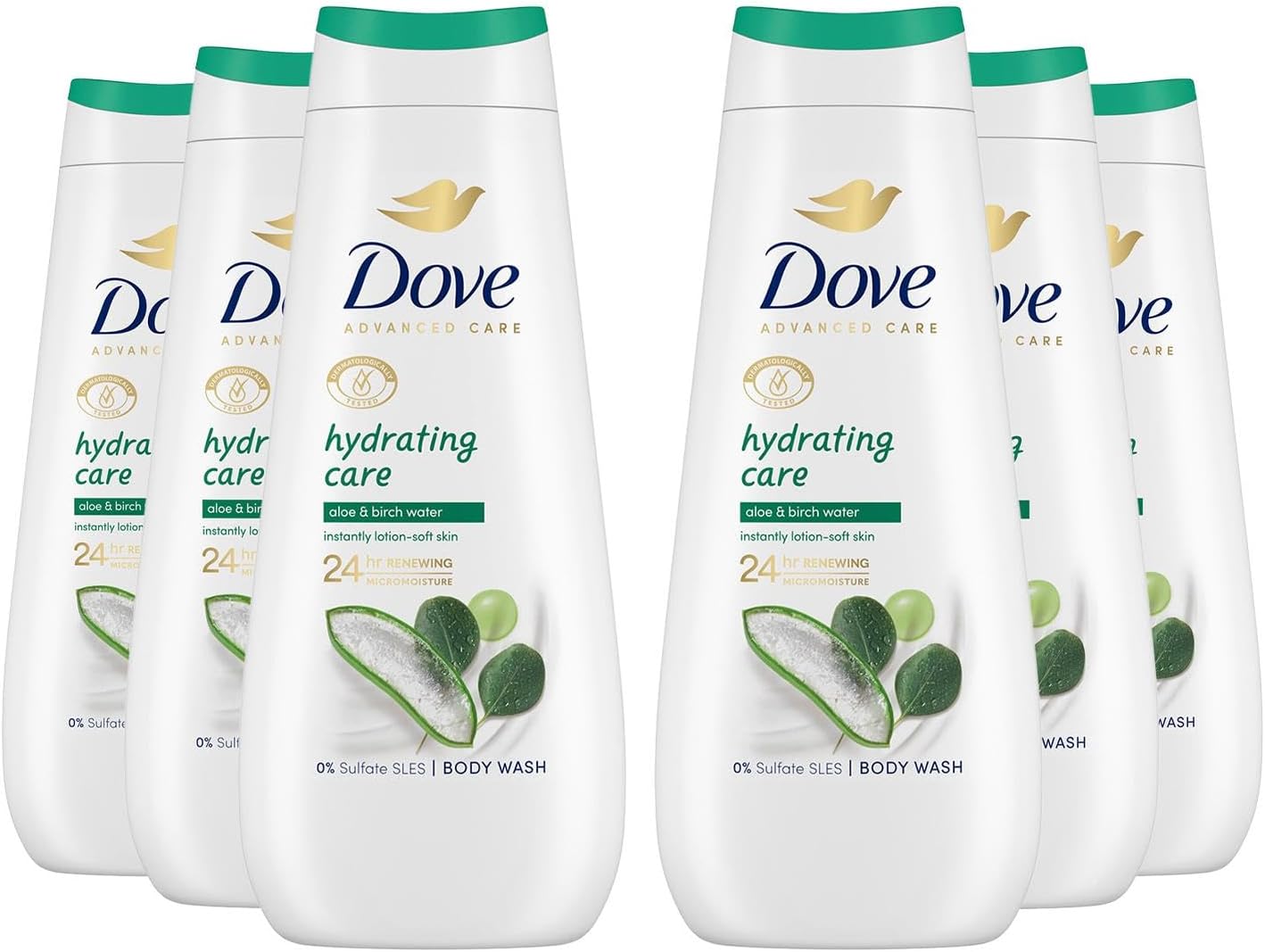 Advanced Care Hydrating Care Body Wash Body Cleanser shower gel with aloe & birch water for instantly lotion-soft skin 6x 400 ml