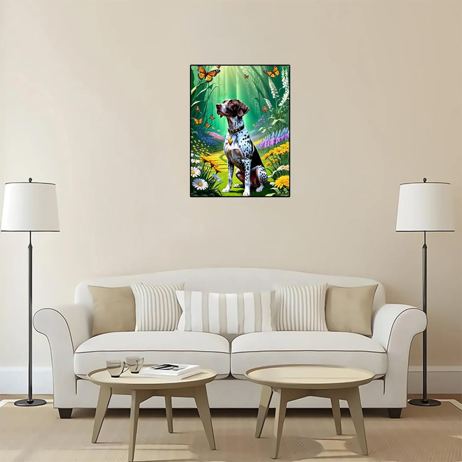 PUAGEMTI German Shorthaired Pointer Diamond Painting Kits, Green Forest Dog Diamond Art Full Drill Round Gem for Adults Beginners 5D Diamond Dots Art Kits Home Wall Decor 12x16 inch