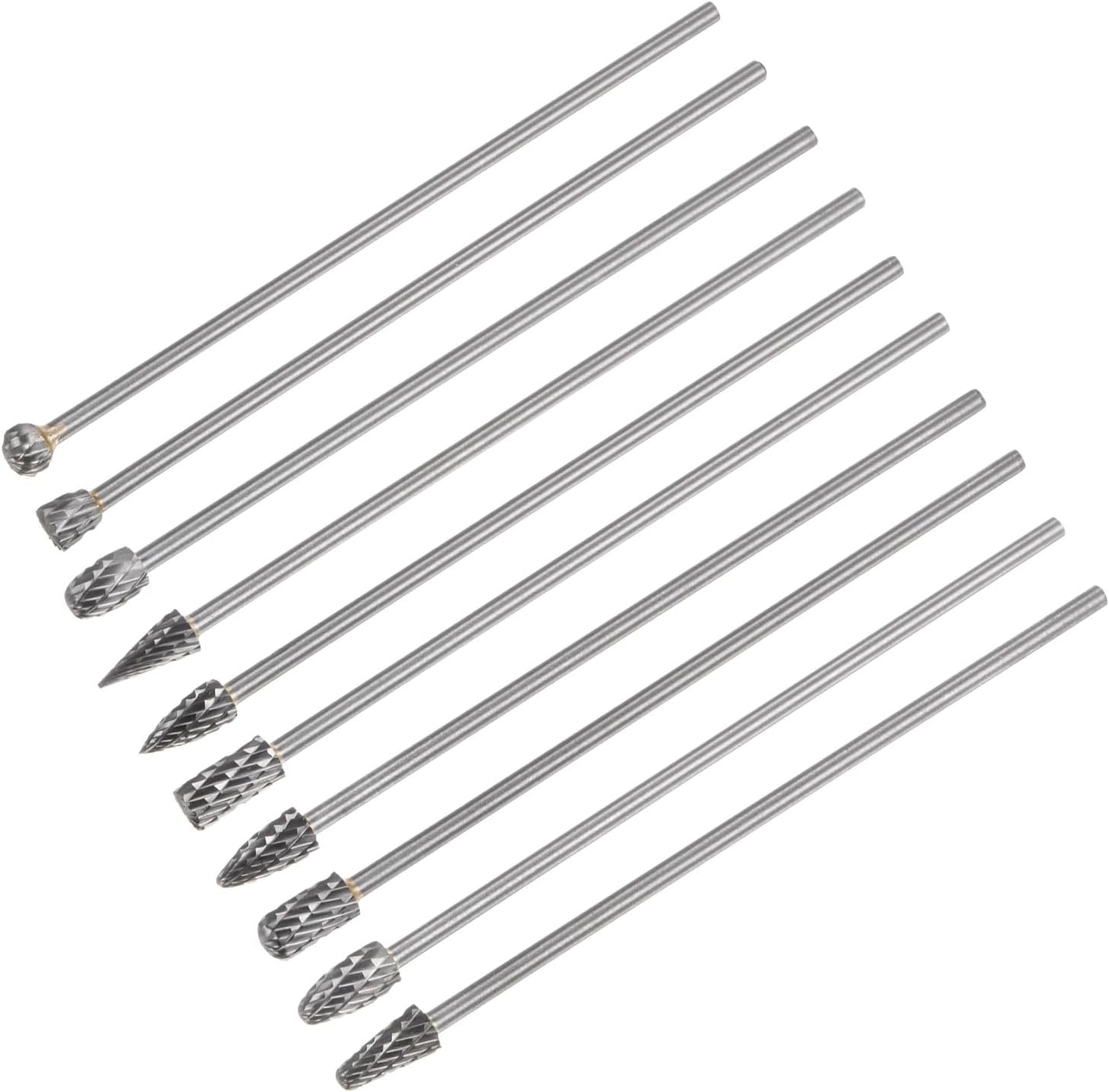 uxcell Tungsten Carbide Rotary Files 1/8" Shank, Double Cut Cylindrical Radius End Rotary Burrs Tool 6mm Dia, for Die Grinder Drill Bit Wood Soft Metal Carving Polishing, 10pcs