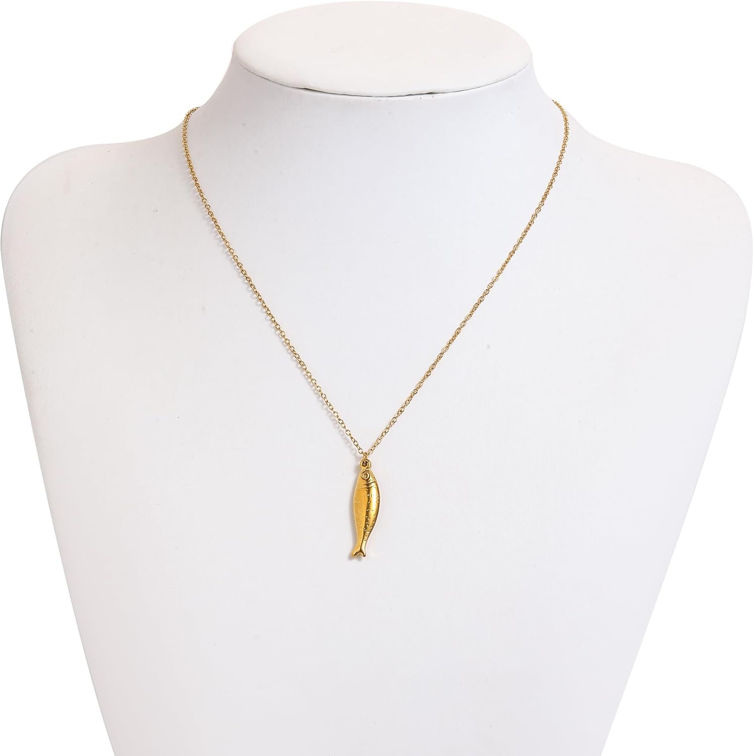 Gold Necklace for Women, 14K Gold Plated Dainty Fish Pendant Minimalist Charm Chocker Jewelry Gift for Her - Image 2