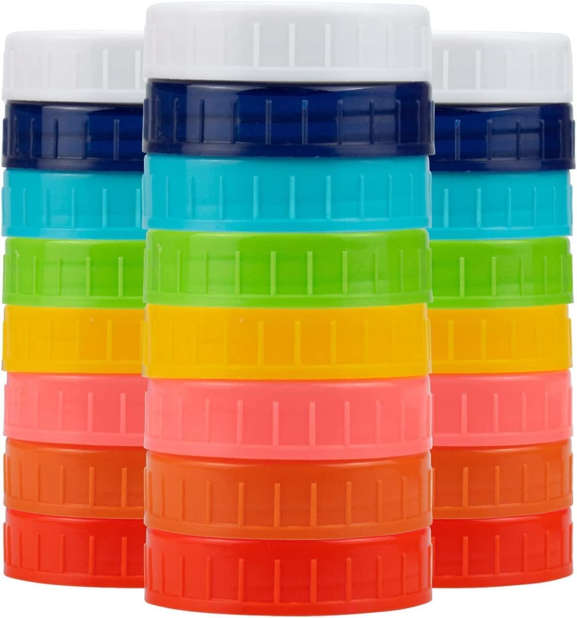 Tebery 24 Pack 86mm Plastic WIDE MOUTH Mason Jar Lids with Silicone Rings,Food Grade Colored Storage Caps for Mason/Canning Jars