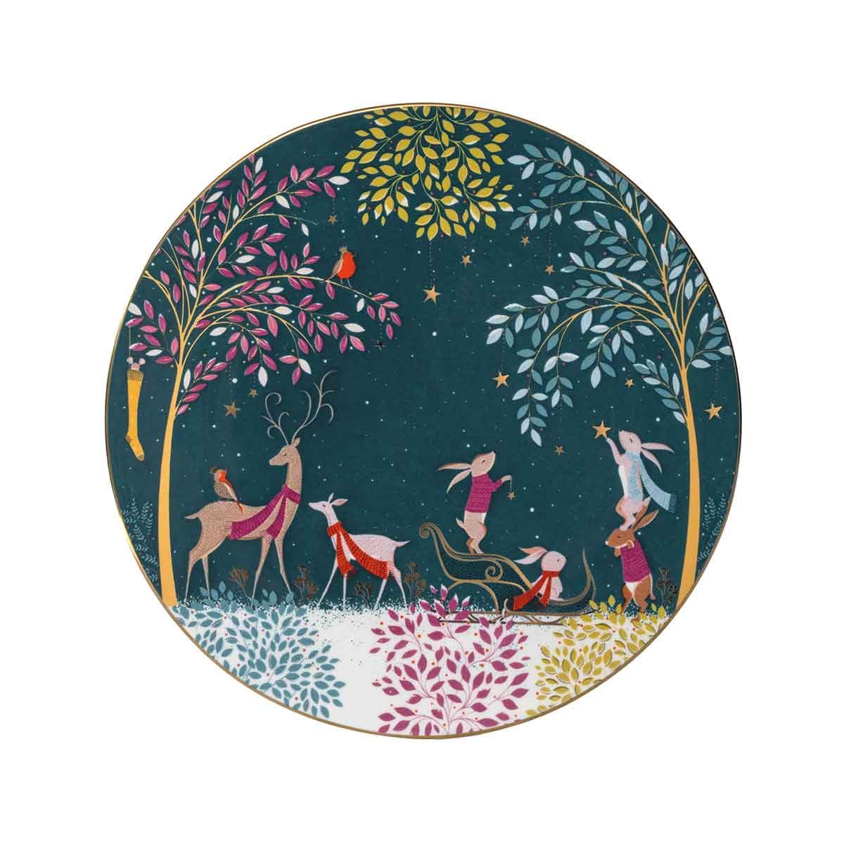 Sara Miller London Woodland Tales Serving Plate, Deer & Robin, Green