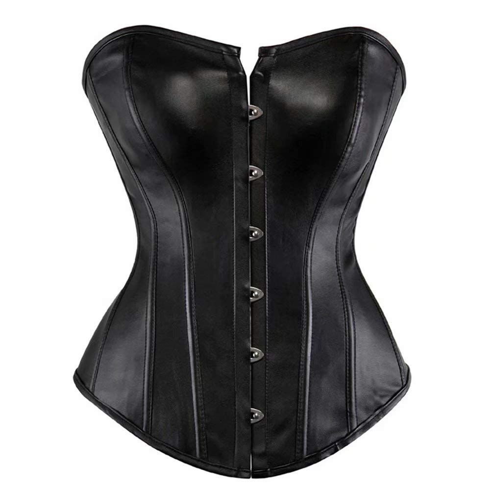 Josamogre Women's Black Leather Corsets For Sexy Gothic Bustier Top Punk Rock Plus Size Waist Cincher Rock M