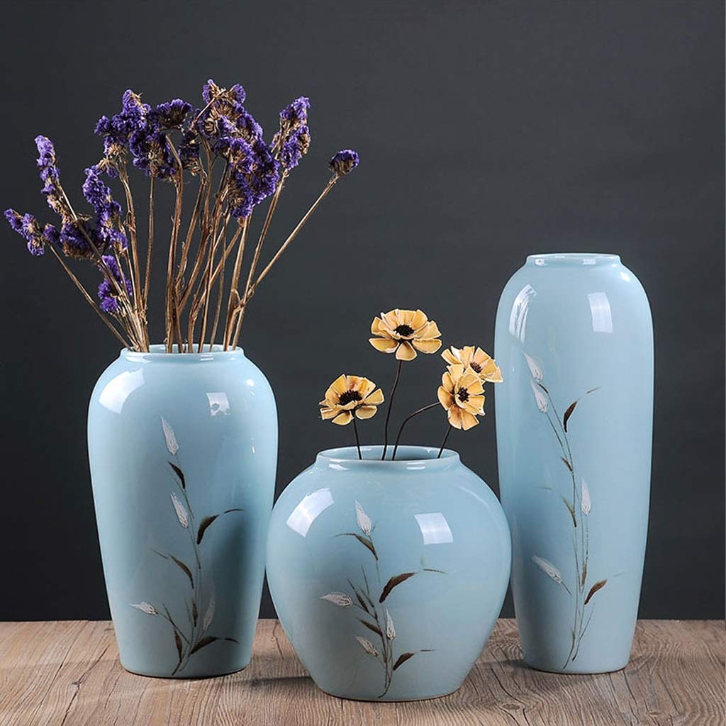 Zestaw wazonów z suszonymi kwiatami, ceramiczne ozdoby, aranżacja kwiatowa do salonu, proste, kreatywne dekoracje domu