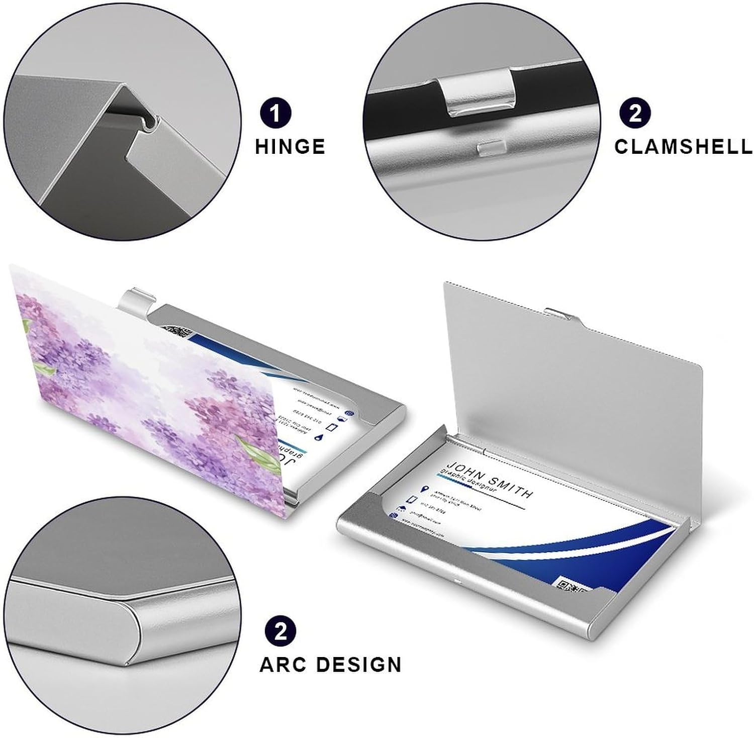 Framing Lilac Flowers in Blossom Business Card Holder Aluminum Alloy Compact Card Case Flip Cover Slim Pocket Fashionable Cards Box Slim Purse Name Cards Organizer for Men & Women