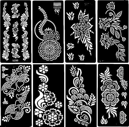 Image of Mehndi Stencil Sheet with Floral & Mandala Strip Designs | Easy Apply Traditional Mehndi Patterns | Reusable Mehndi Sticker for Hands, Arms & Back Hand | Pack of 1